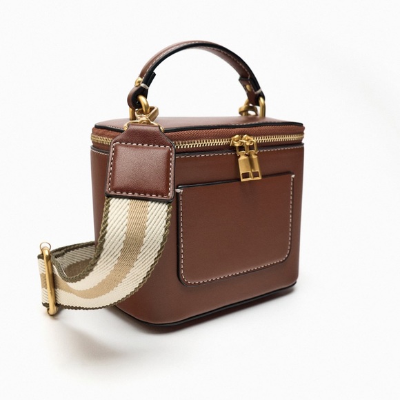 Zara structured crossbody bag with removable straps Dark Tan NWT